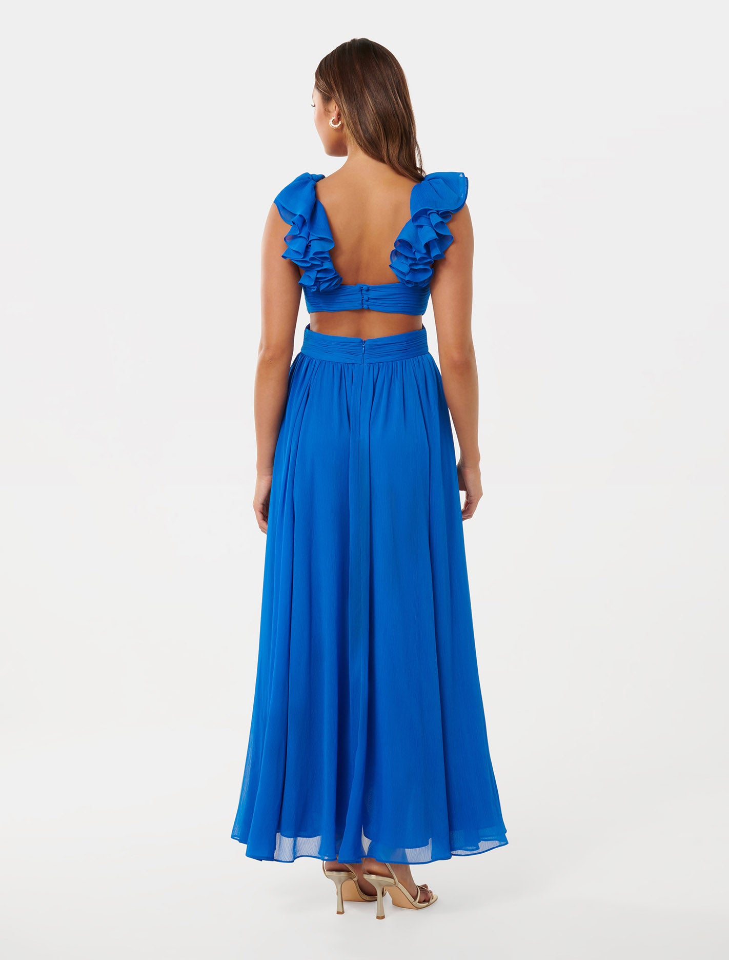Selena Ruffle-Shoulder Maxi Dress Vivid Azure