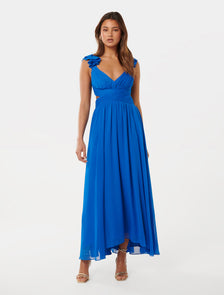 Selena Ruffle-Shoulder Maxi Dress Vivid Azure
