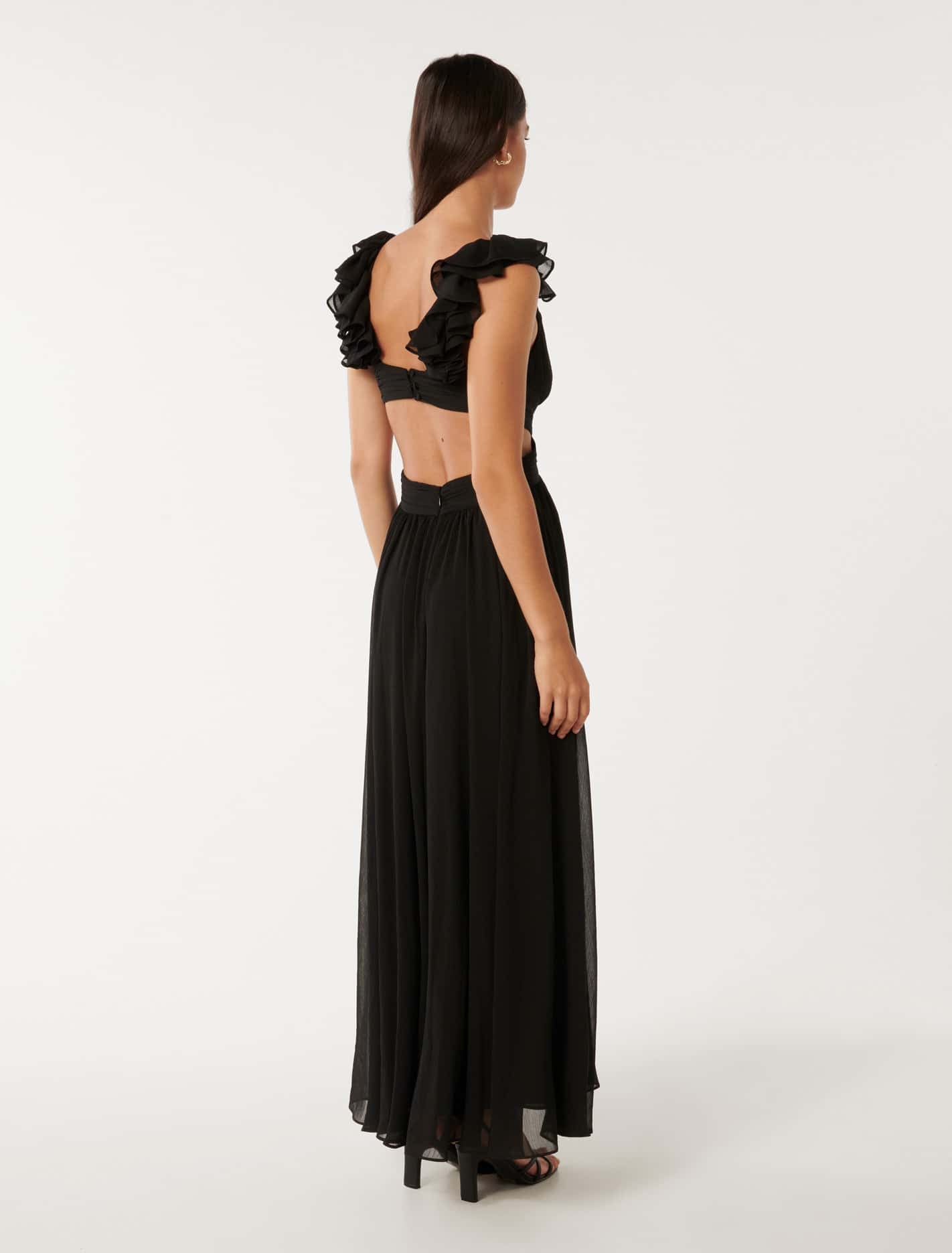 Selena Ruffle Shoulder Maxi Black