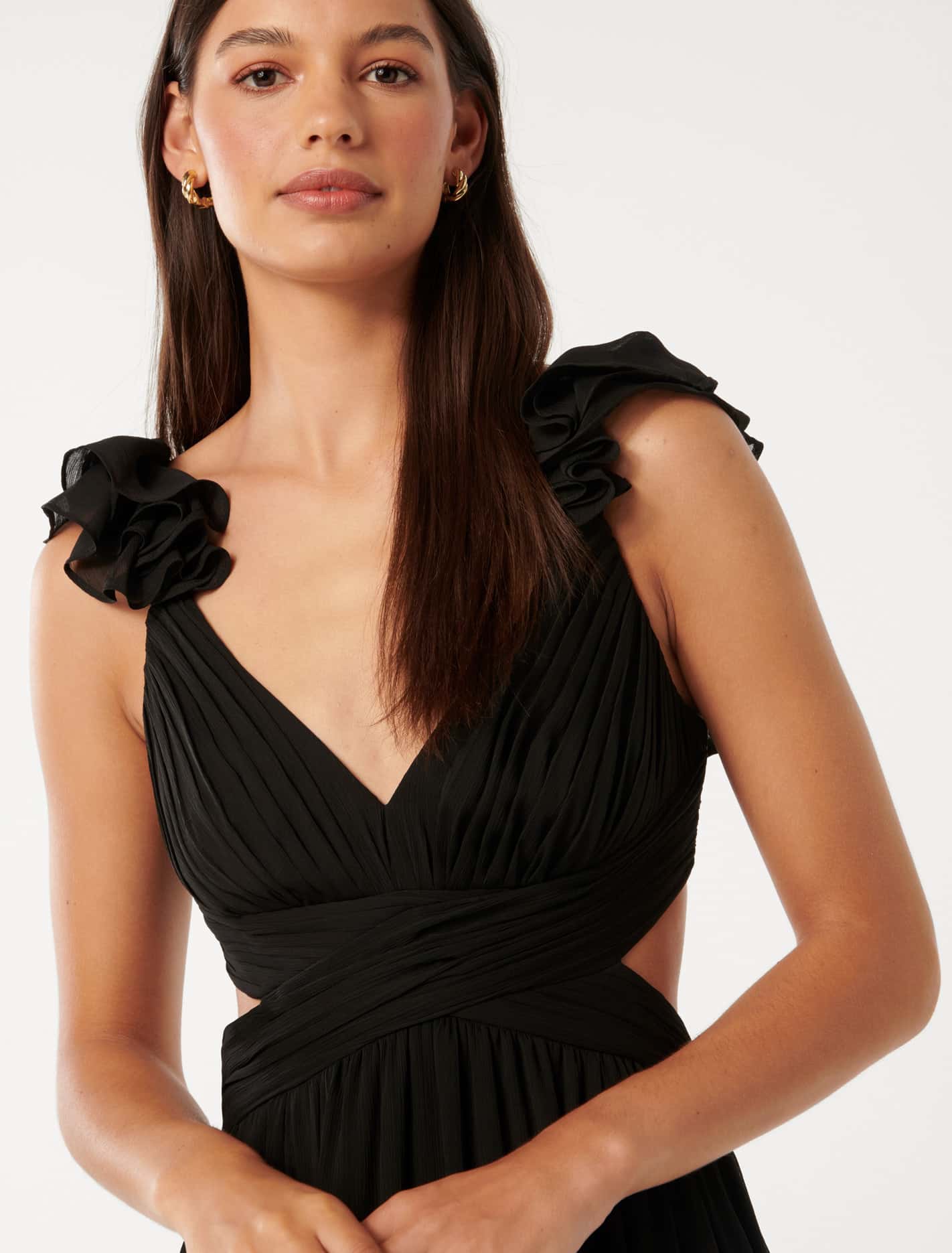 Selena Ruffle Shoulder Maxi Black