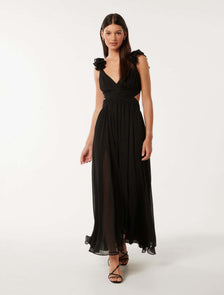 Selena Ruffle Shoulder Maxi Black