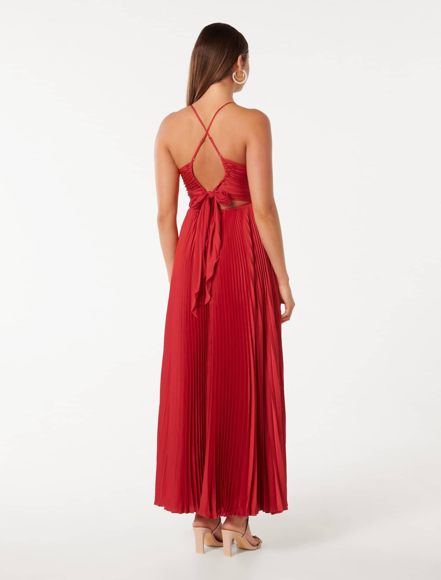 Geri Tie Back Pleated Maxi Red