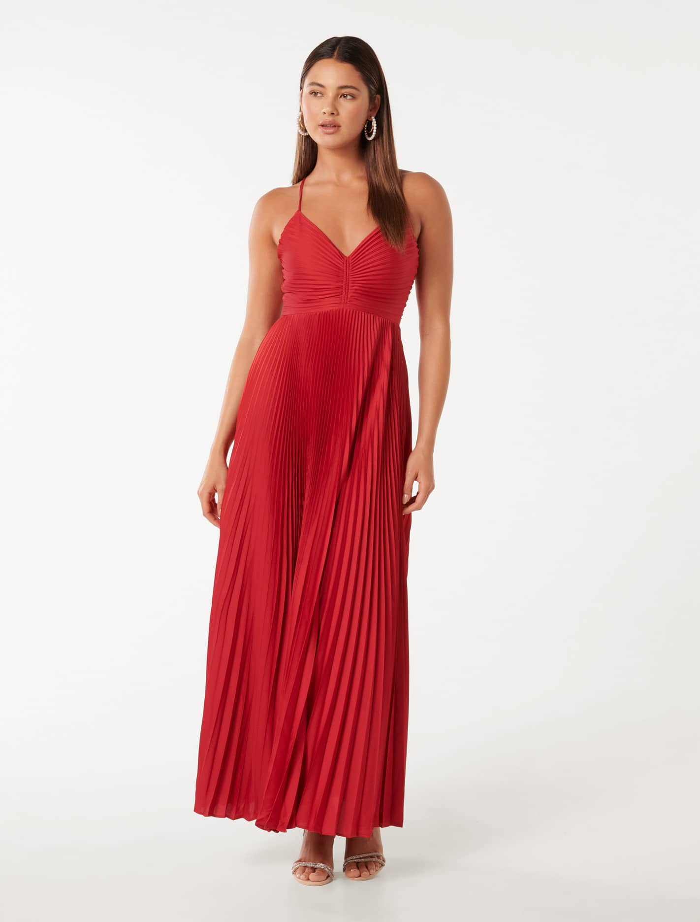 Geri Tie Back Pleated Maxi Red