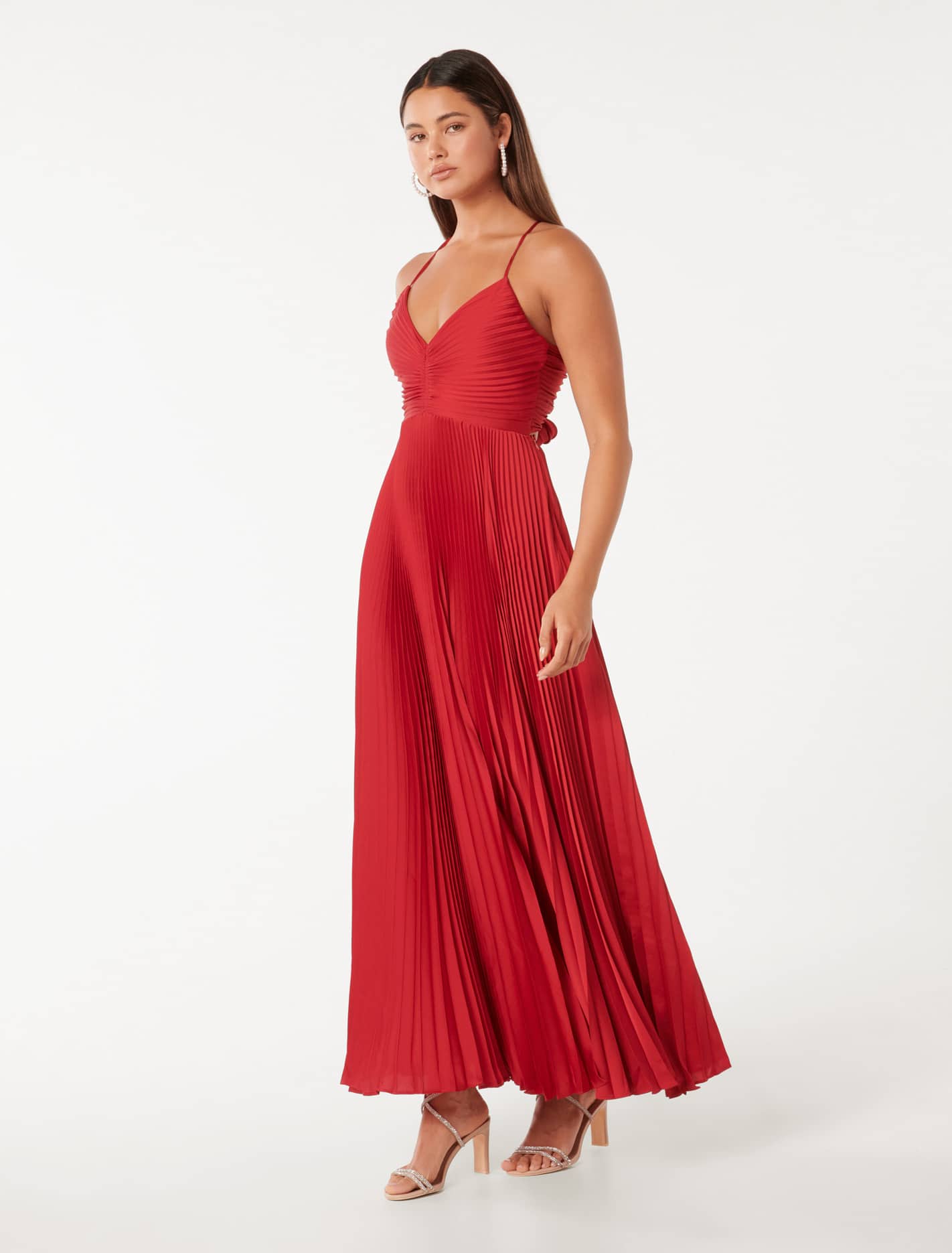 Geri Tie Back Pleated Maxi Red
