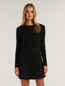 Nel Textured Mini Knit Dress Black/Metallic