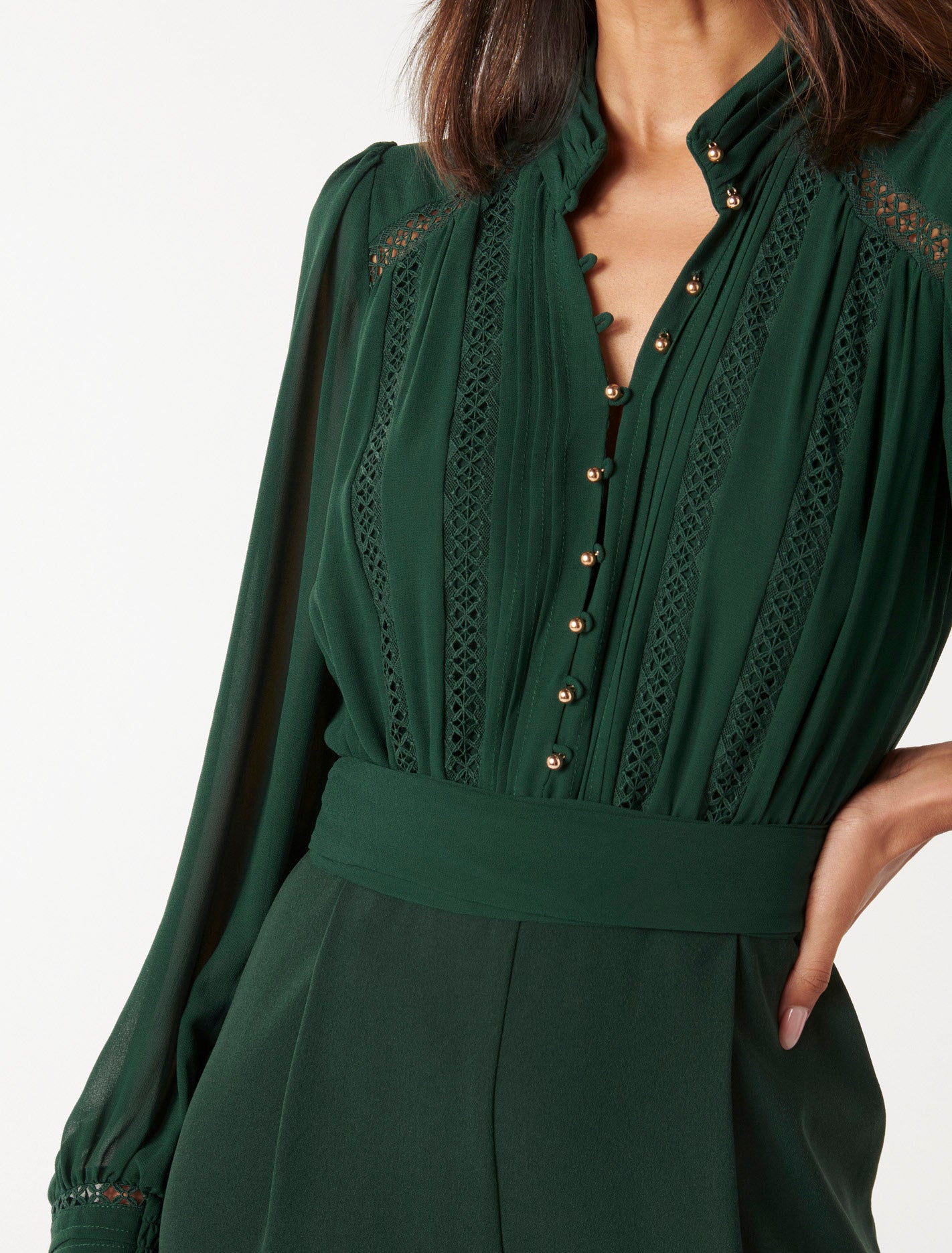 Juliette Petite Trim Detail Jumpsuit Dark Green
