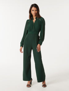 Juliette Petite Trim Detail Jumpsuit Dark Green