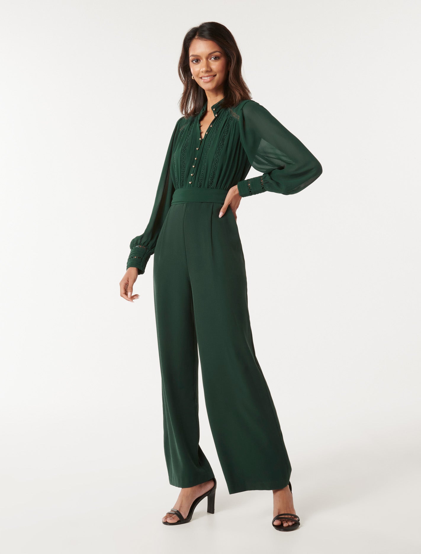 Juliette Petite Trim Detail Jumpsuit Dark Green