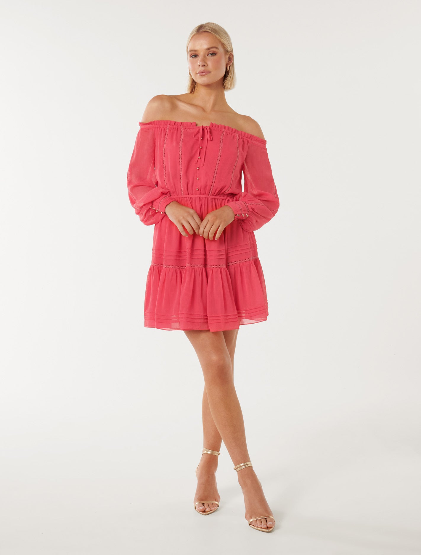 Gisele Off-Shoulder Mini Dress Cherry Pink