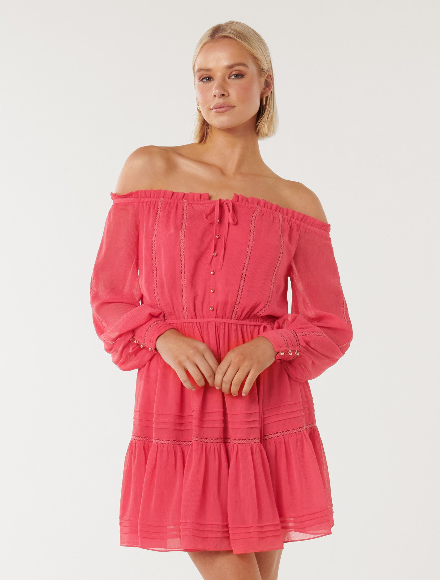 Gisele Off-Shoulder Mini Dress Cherry Pink