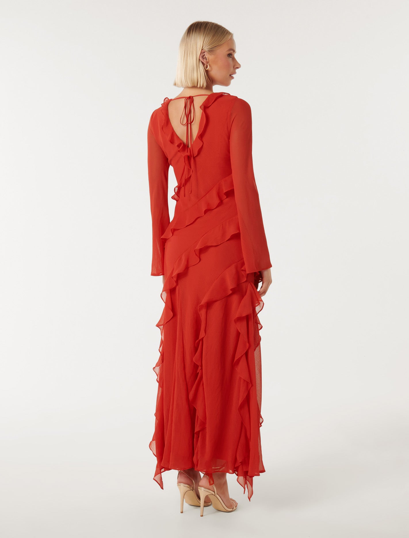 Bonnie Ruffle Long Sleeve Dress Chilli Red