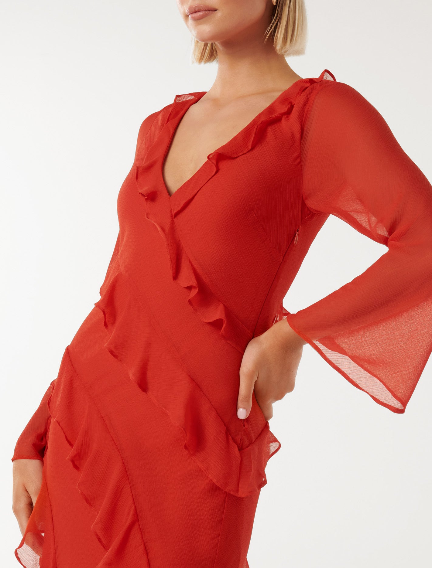 Bonnie Ruffle Long Sleeve Dress Chilli Red
