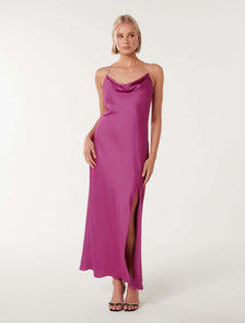Hannah Diamante Strap Satin Dress Purple Orchid