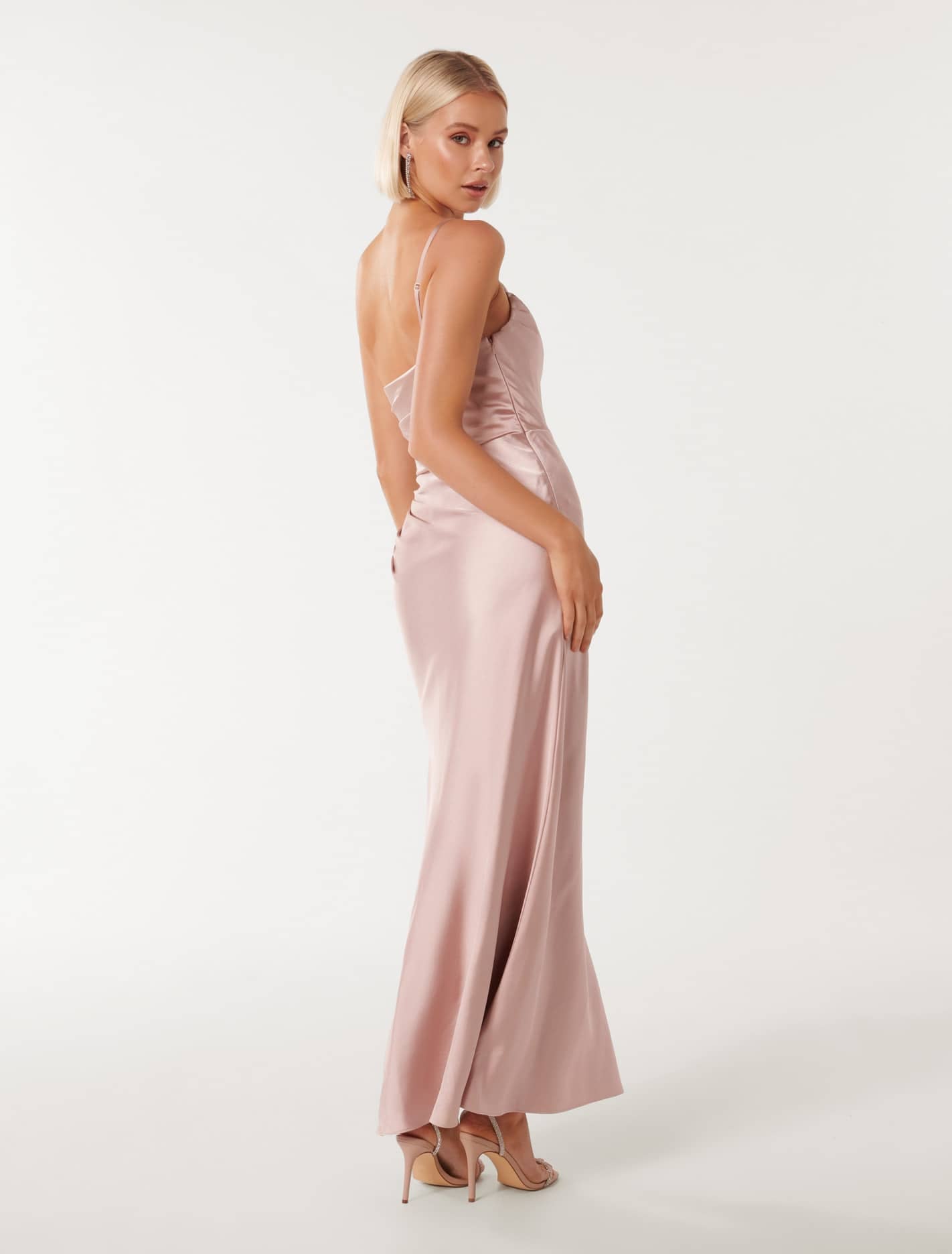 Kelly One Shoulder Satin Maxi Blush