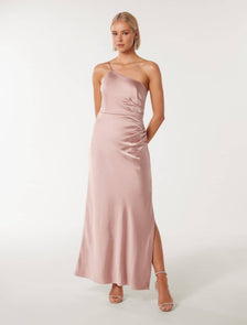 Kelly One Shoulder Satin Maxi Blush