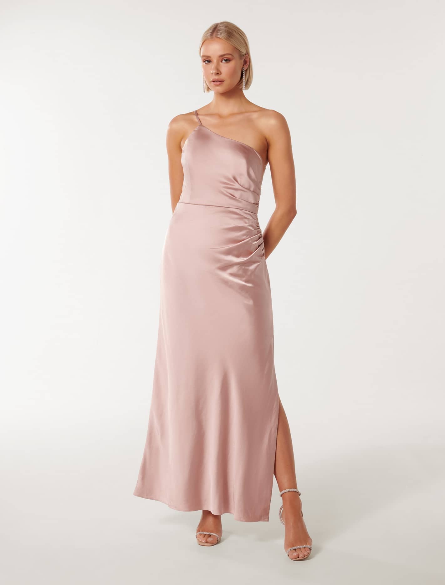 Kelly One Shoulder Satin Maxi Blush