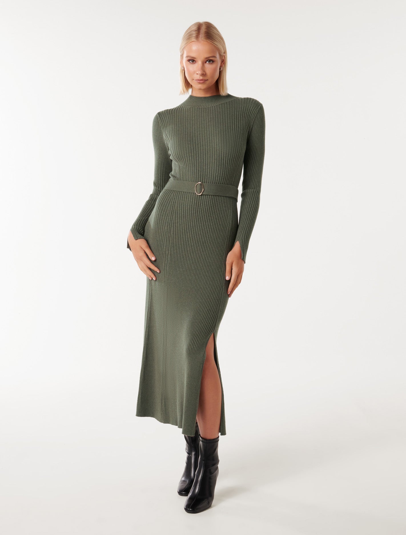 Ayla Fit and Flare Midi Dress Pine