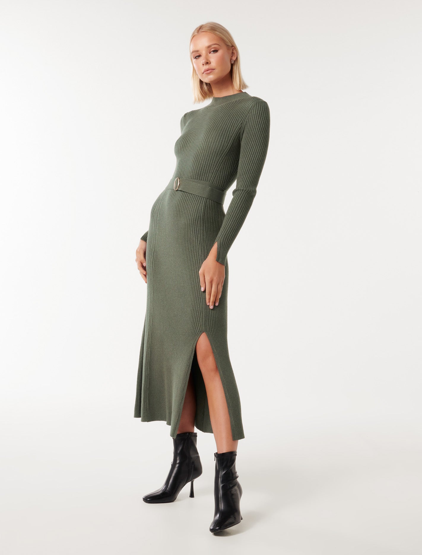 Ayla Fit and Flare Midi Dress Pine
