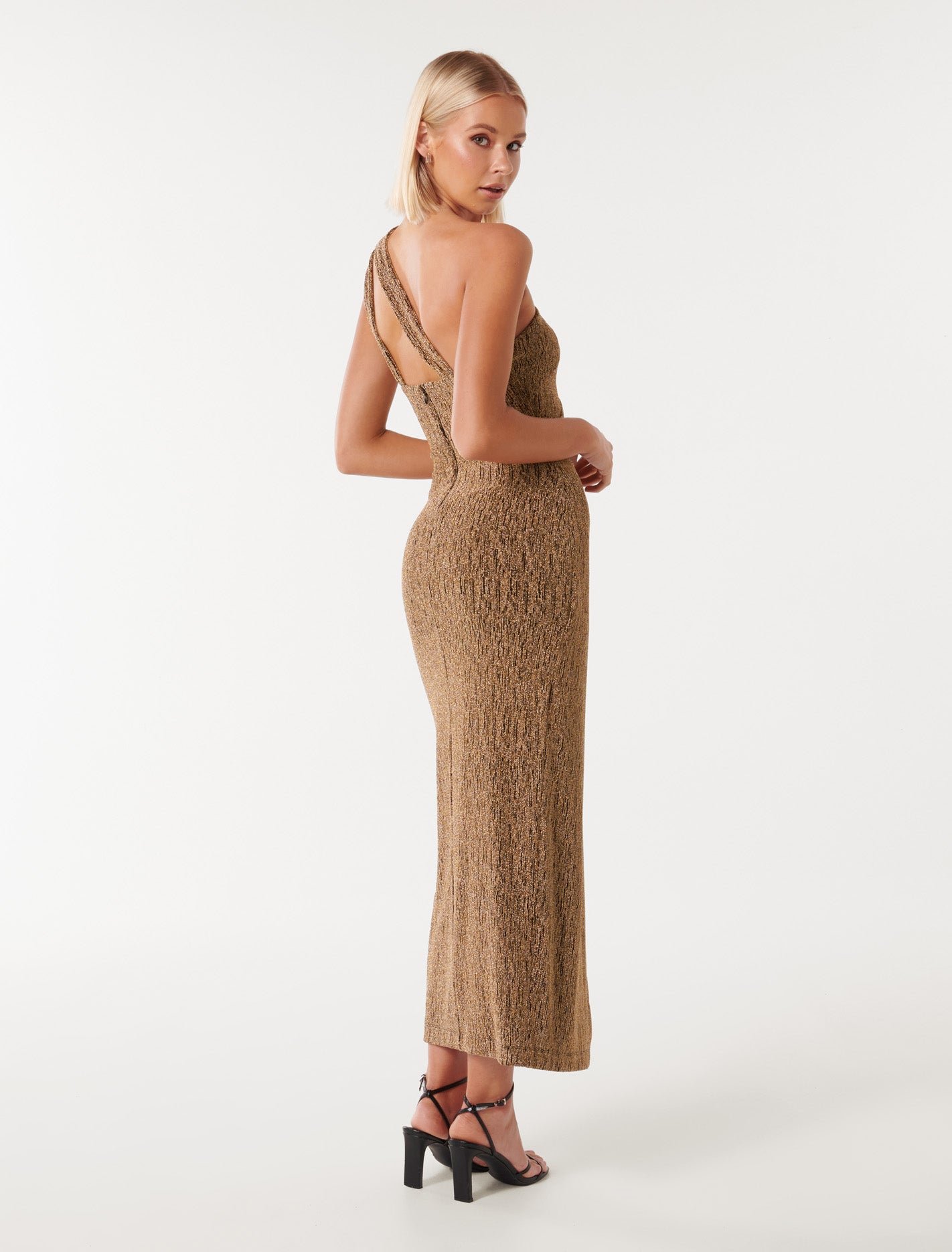 Kairo One-Shoulder Glitter Maxi Dress Gold