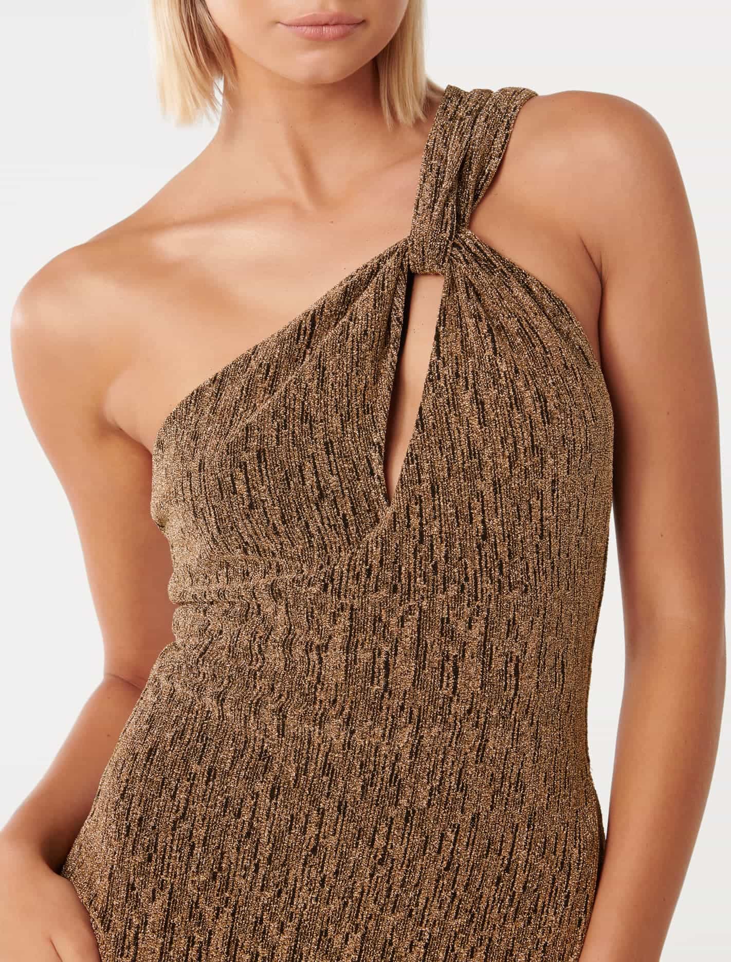 Kairo One-Shoulder Glitter Maxi Dress Gold