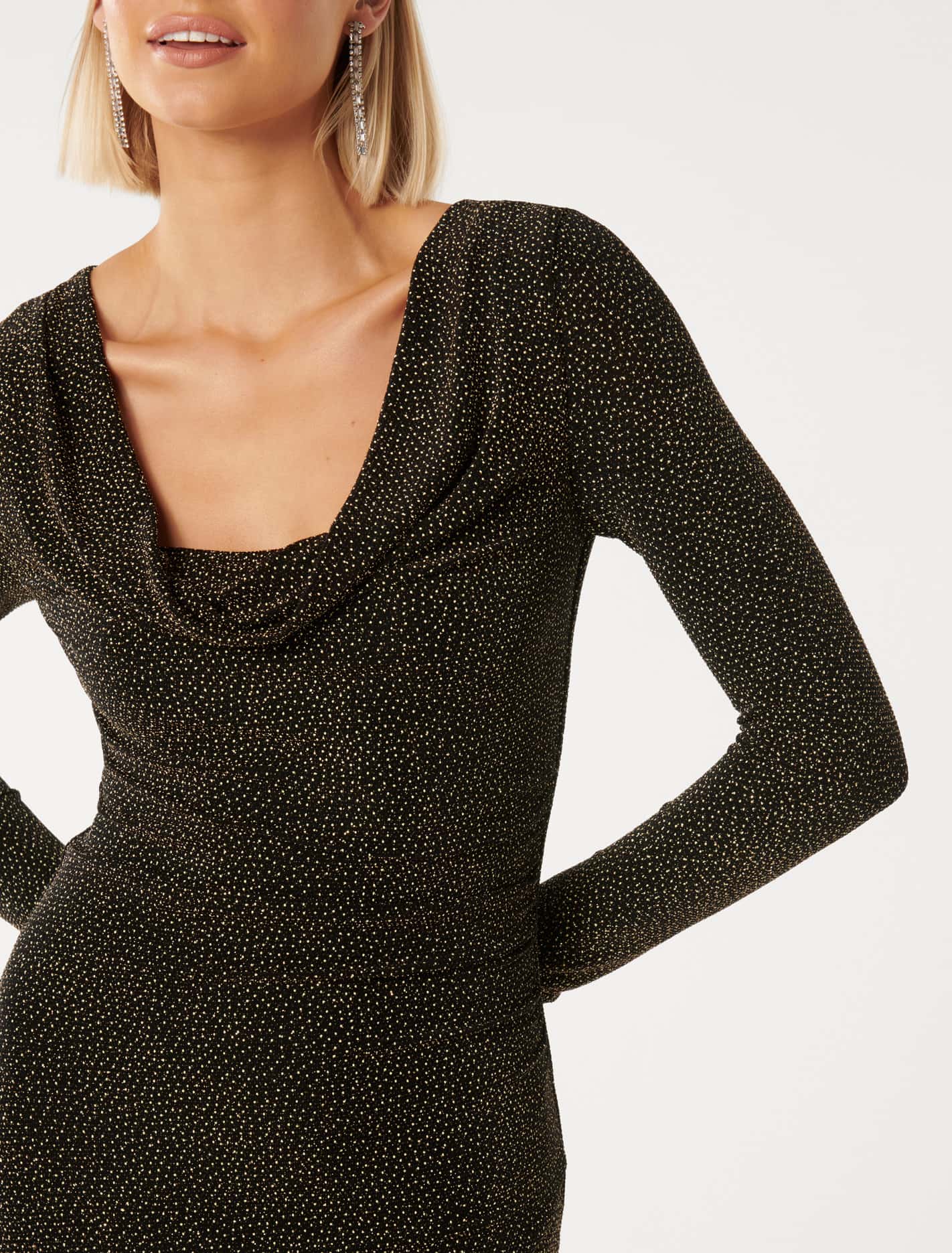 Reva Cowl Neck Glitter Midi Gold Glitter