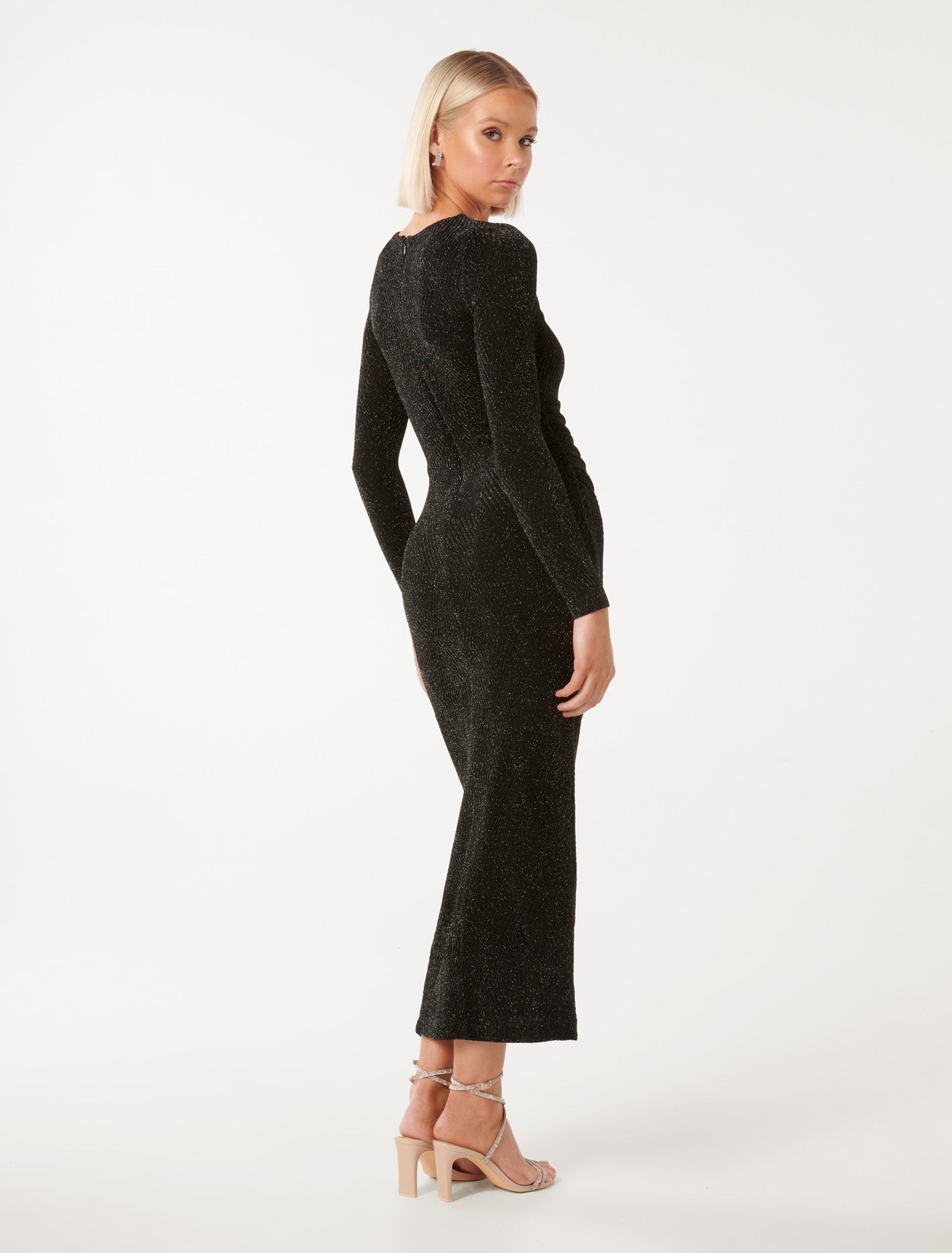Christy Metallic Jacquard Bodycon Midi Black