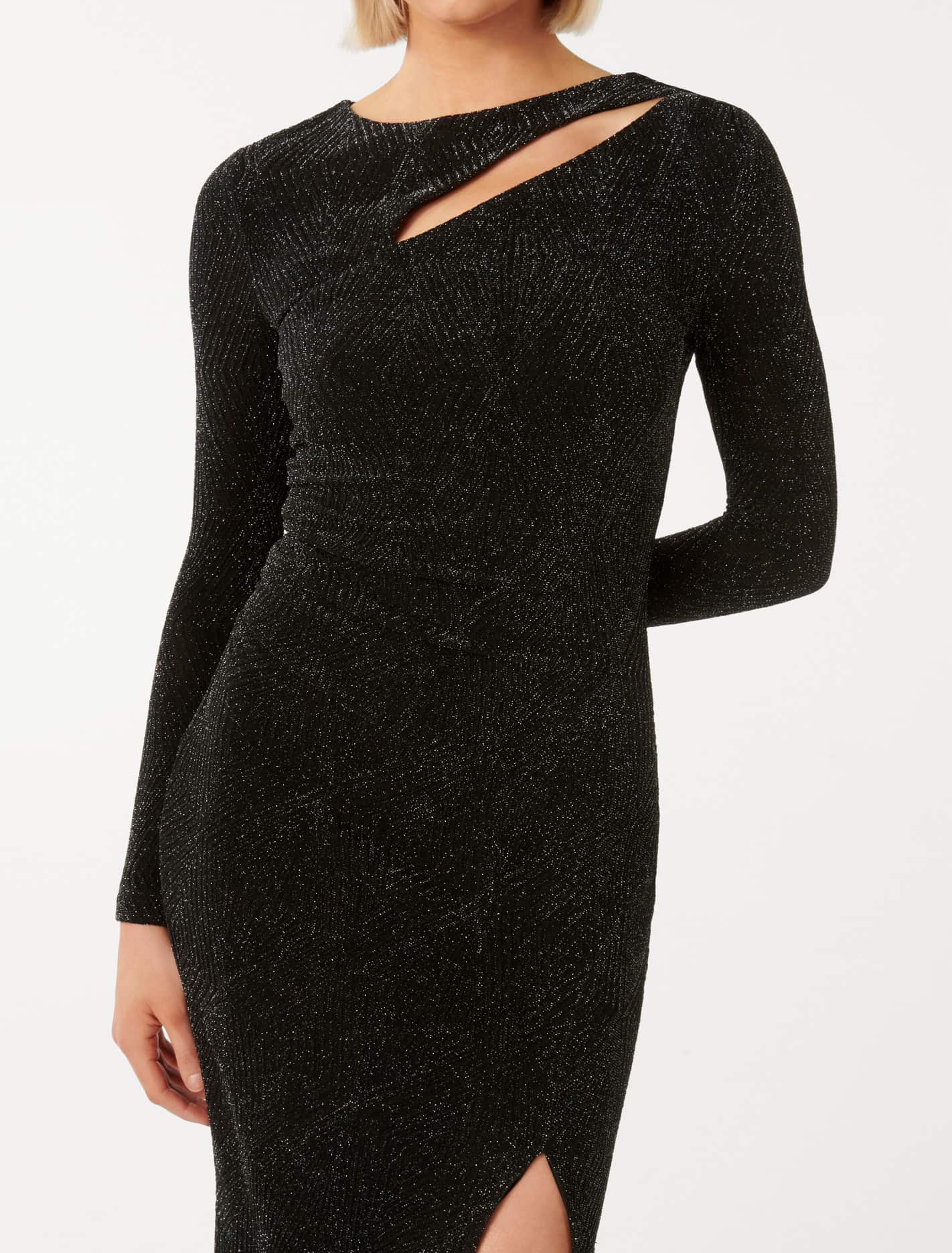 Christy Metallic Jacquard Bodycon Midi Black
