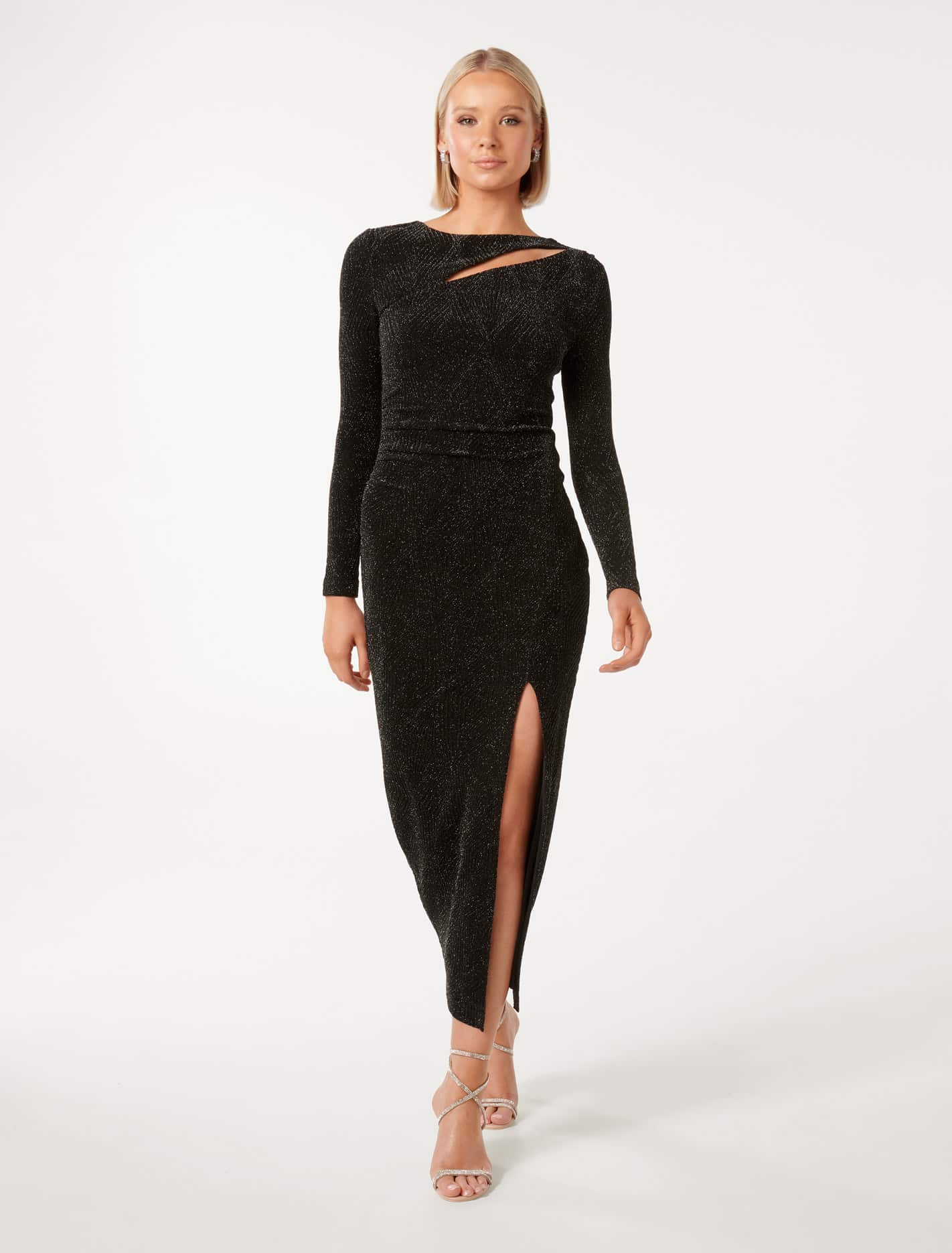 Christy Metallic Jacquard Bodycon Midi Black