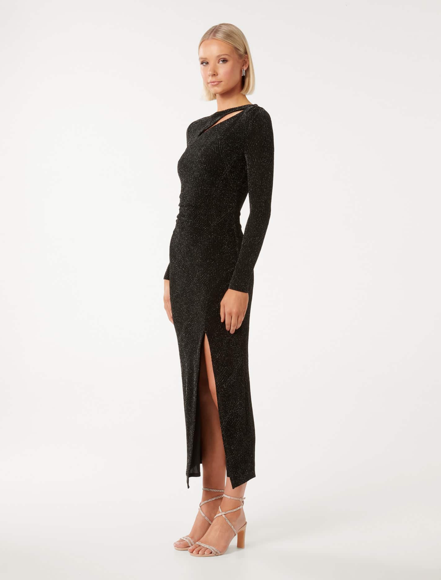 Christy Metallic Jacquard Bodycon Midi Black
