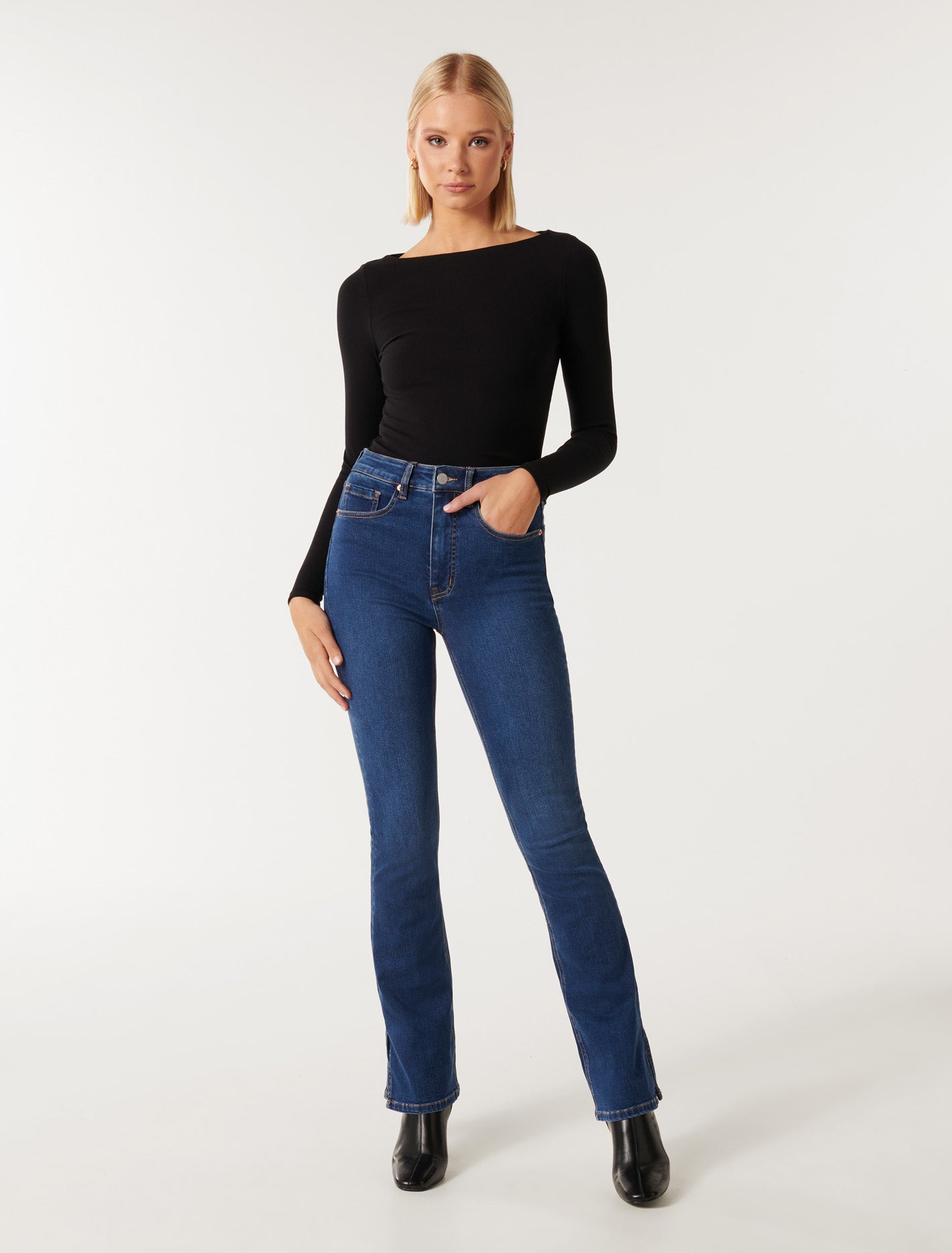 Brie Boat Neck Long Sleeve Top Black