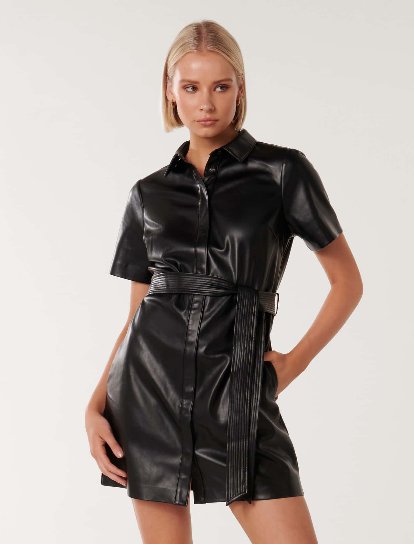 Layla Vegan Leather Mini Dress Black