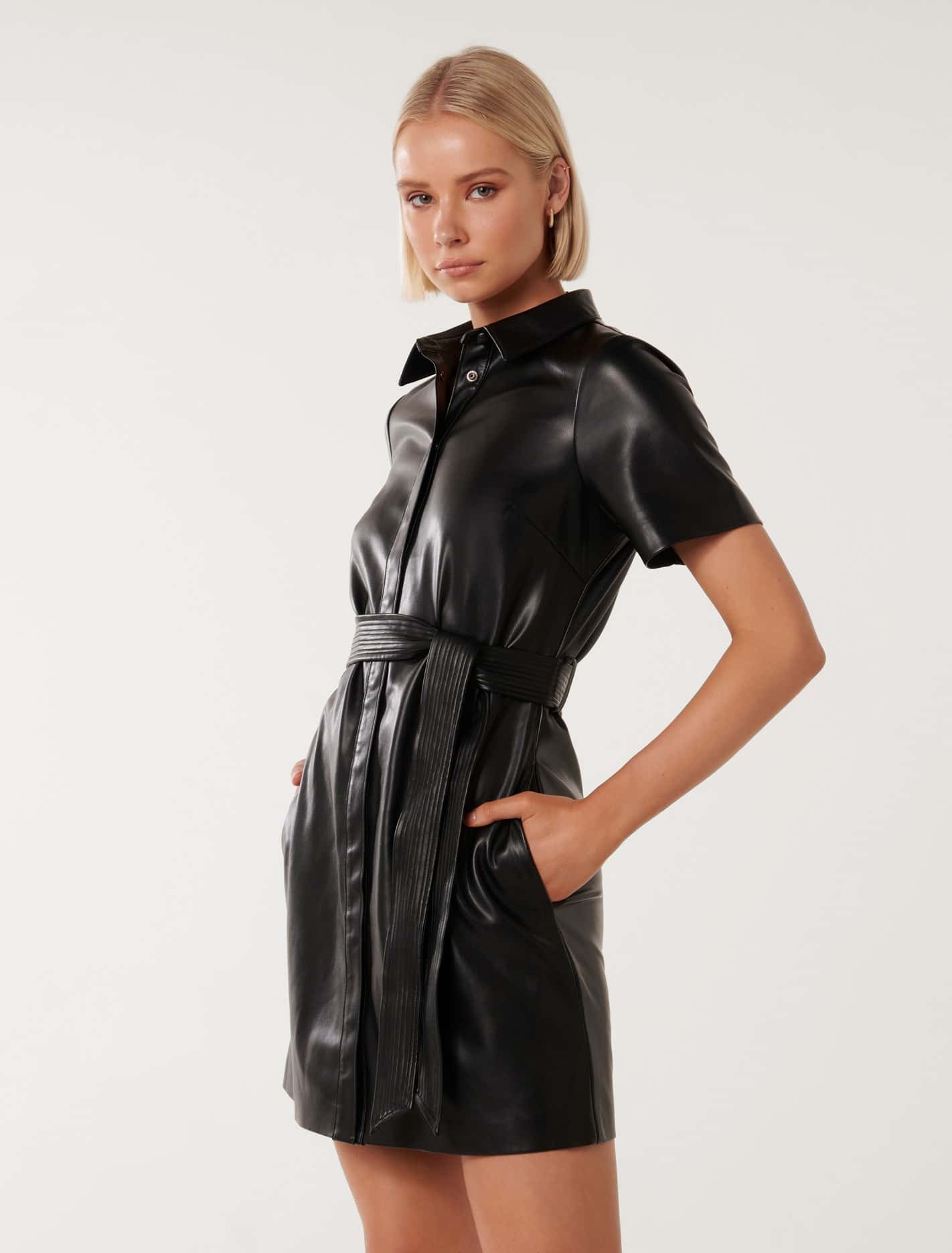 Layla Vegan Leather Mini Dress Black