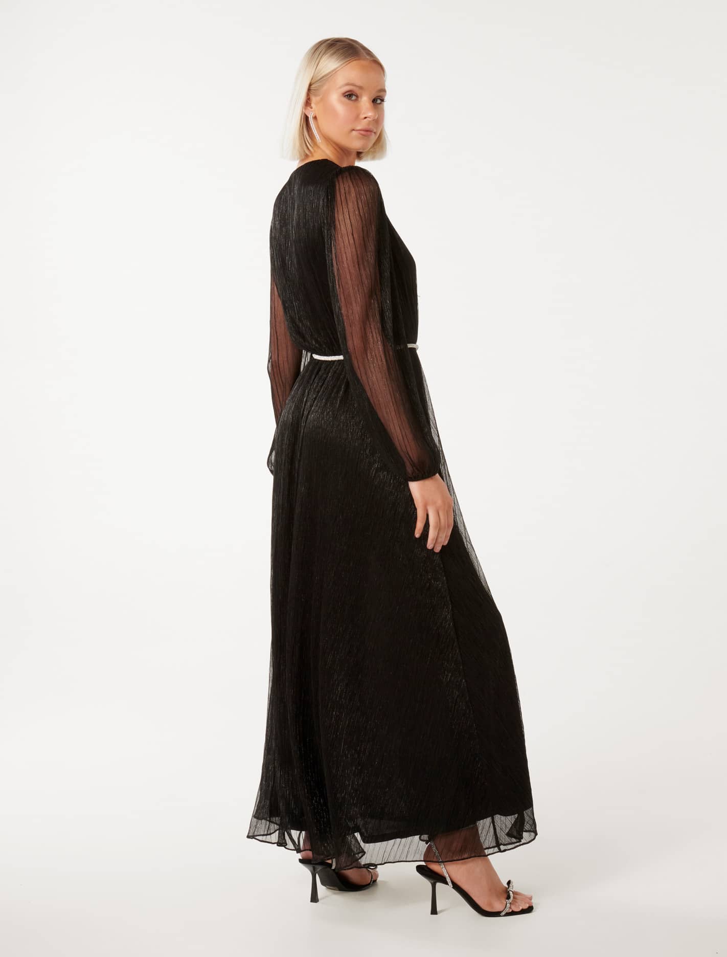 Amina Diamante Belt Plisse Maxi Black