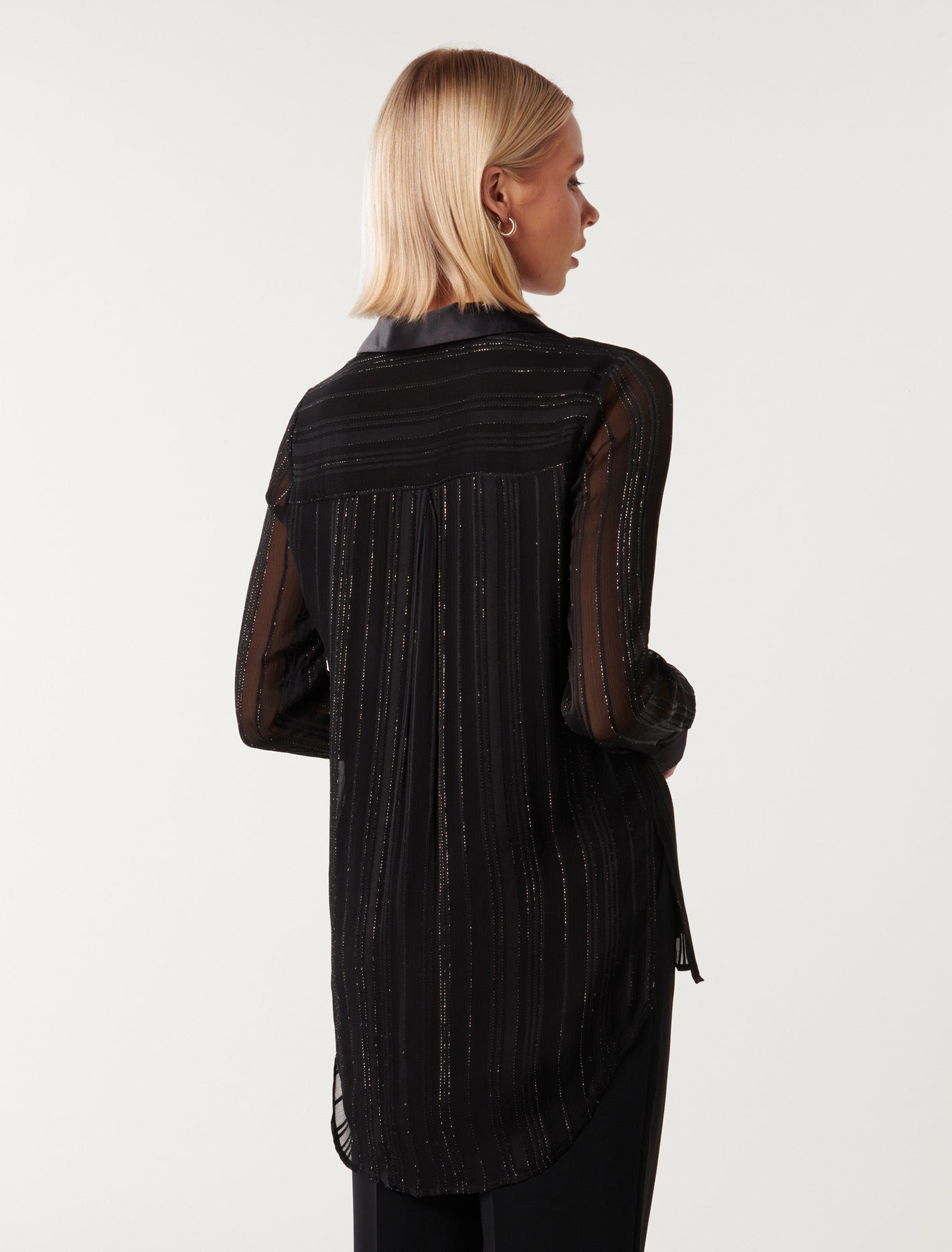 Lina Metallic Self Stripe Tunic Black