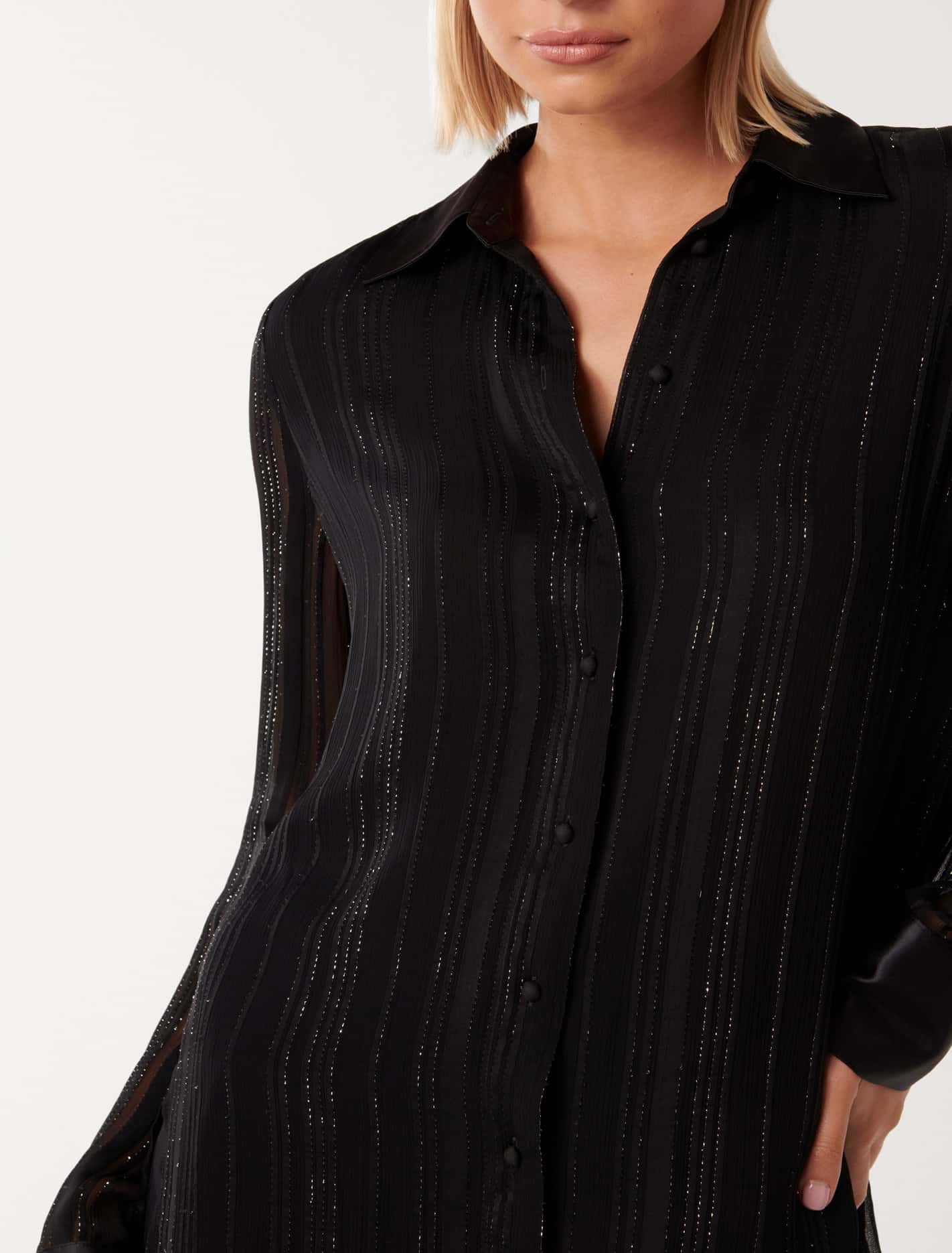 Lina Metallic Self Stripe Tunic Black