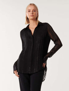 Lina Metallic Self Stripe Tunic Black