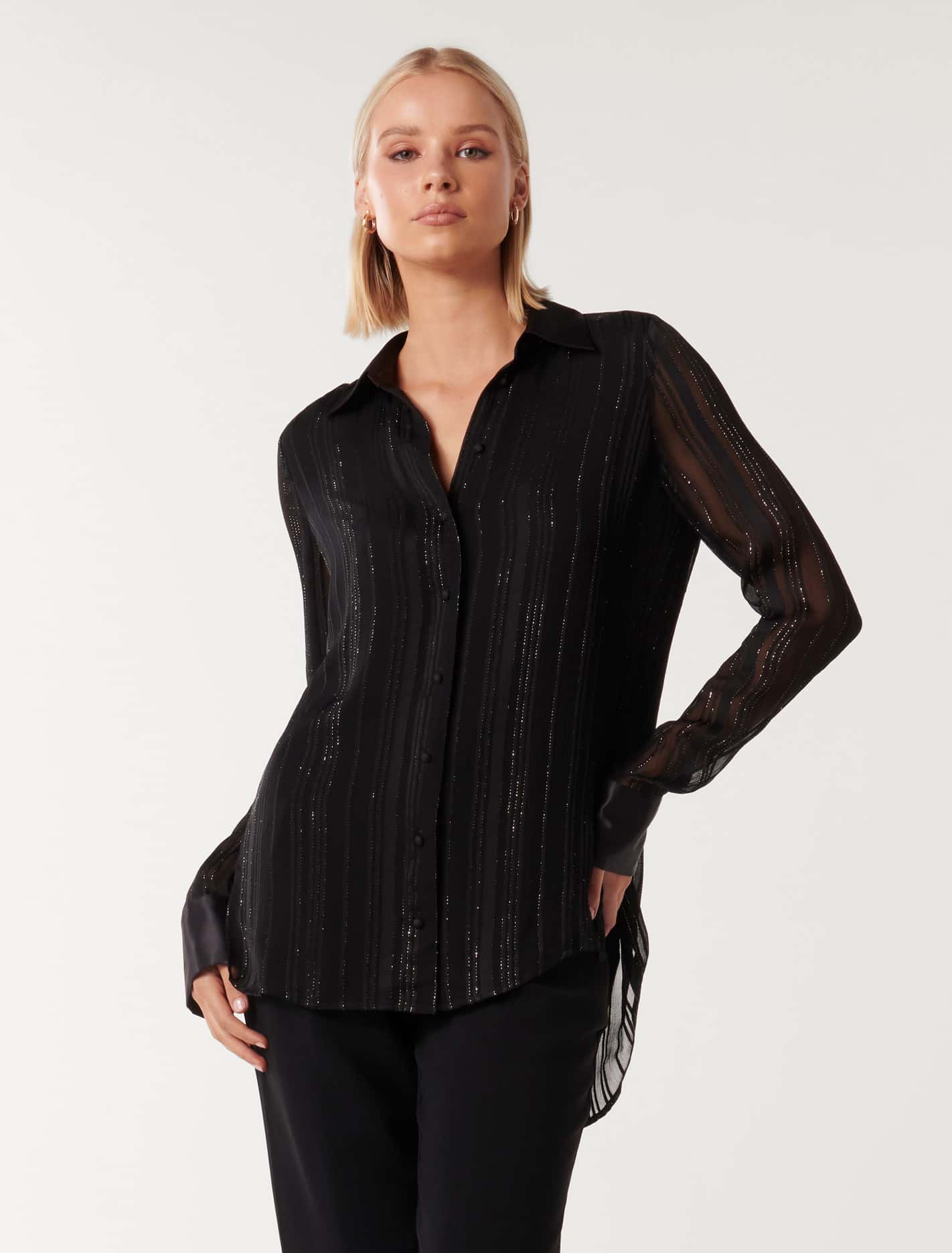 Lina Metallic Self Stripe Tunic Black