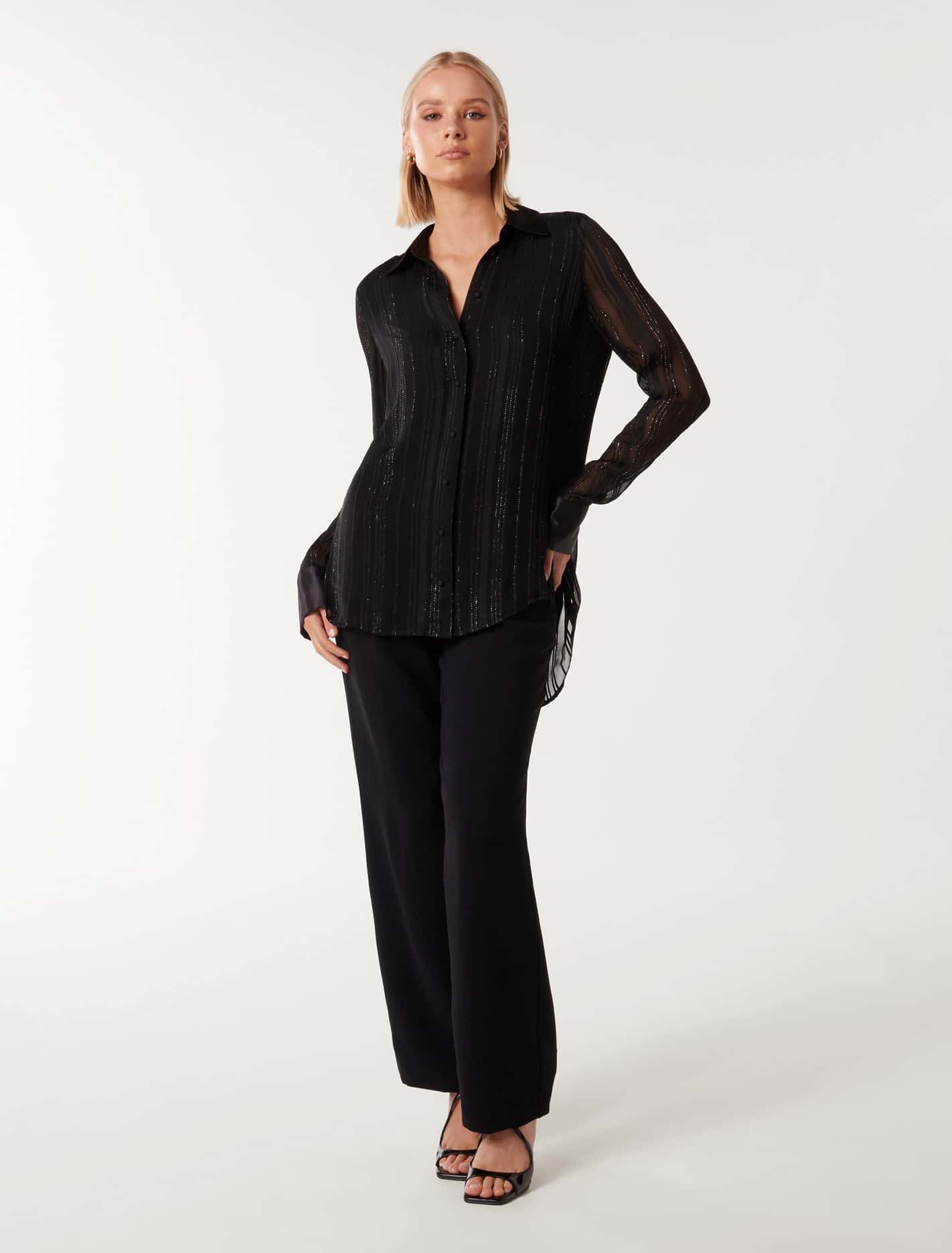 Lina Metallic Self Stripe Tunic Black