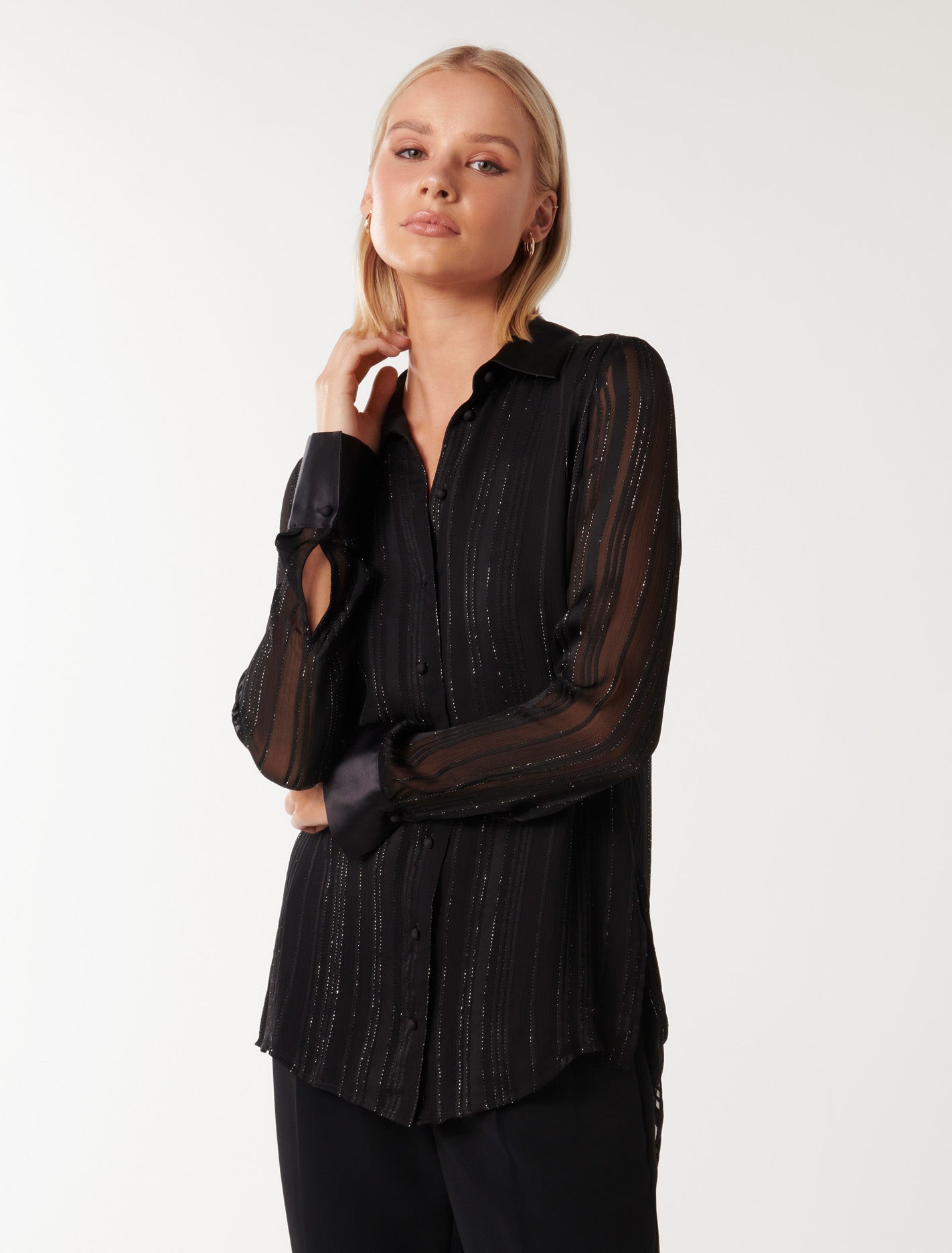 Lina Metallic Self Stripe Tunic Black