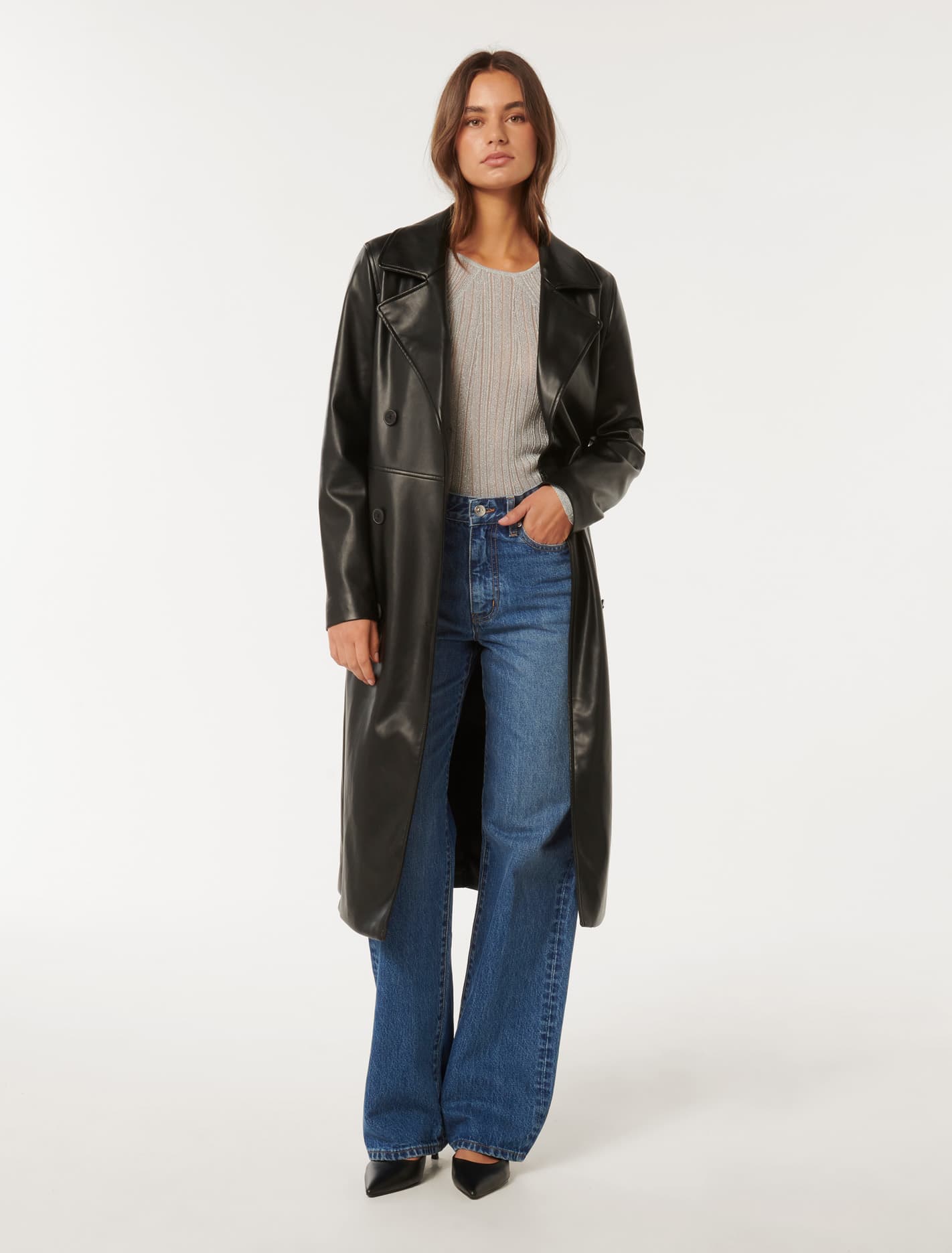 Ronnie Vegan Leather Trench Coat Black