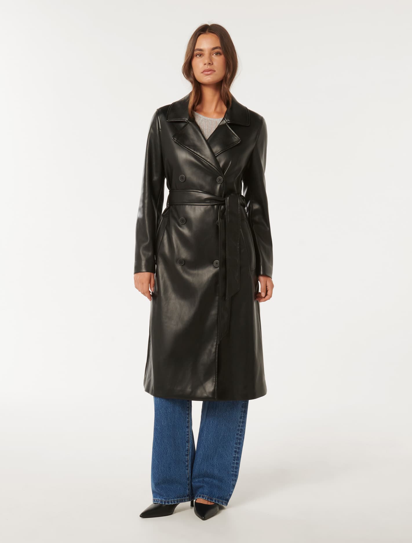 Ronnie Vegan Leather Trench Coat Black