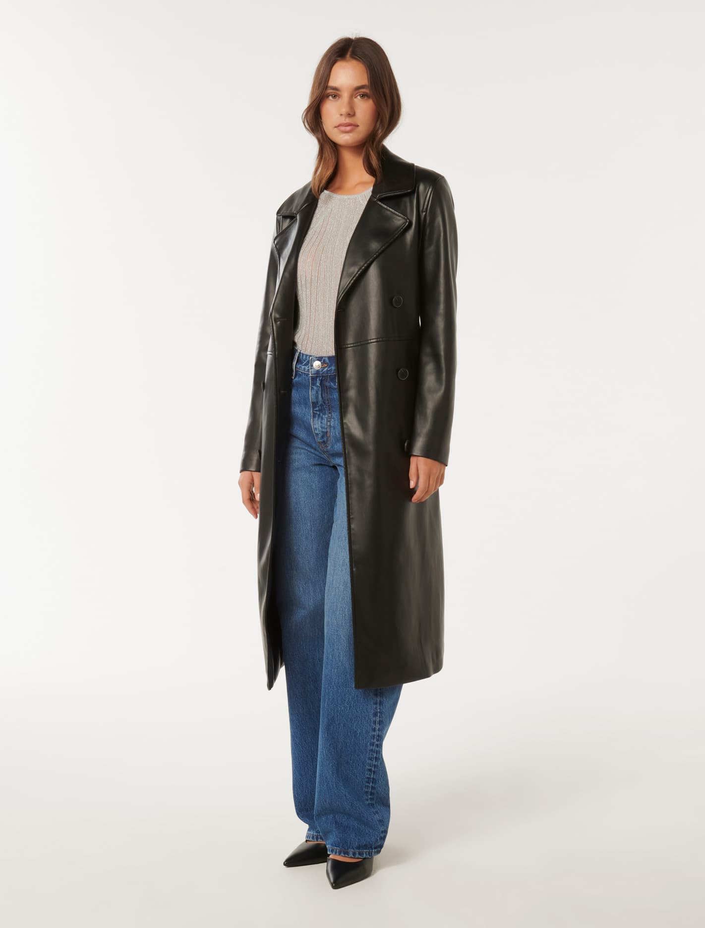 Ronnie Vegan Leather Trench Coat Black