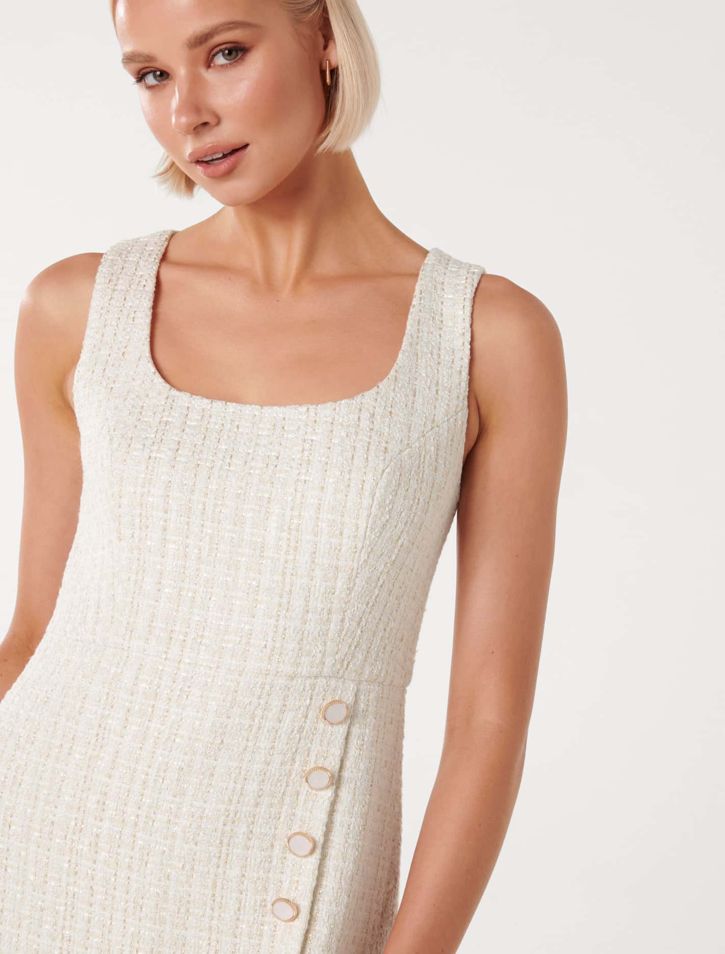 Angie Round Neck Boucle Dress CREAM BOUCLE