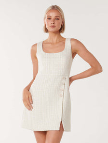 Angie Round Neck Boucle Dress CREAM BOUCLE