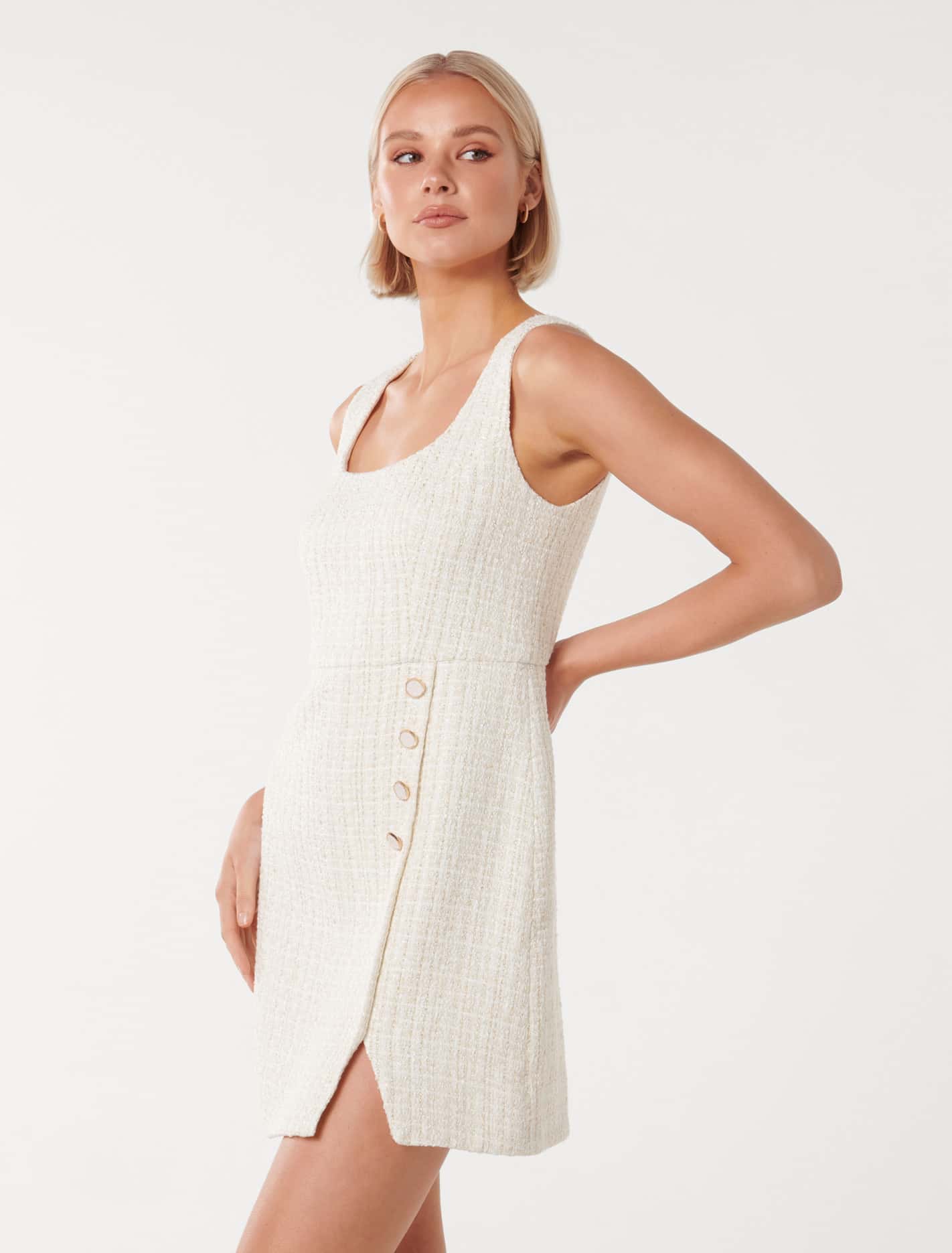 Angie Round Neck Boucle Dress CREAM BOUCLE