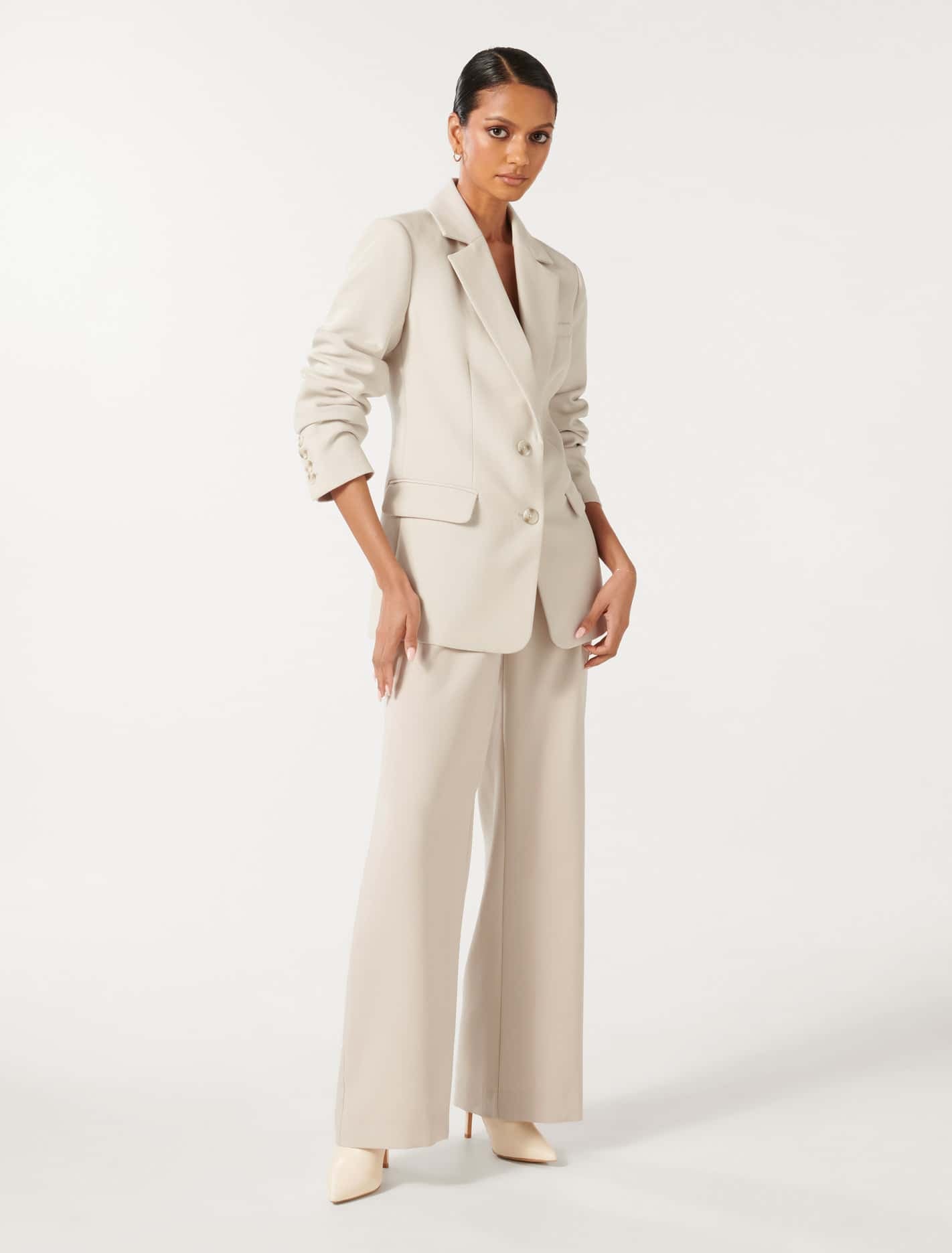 Tessa Petite Two-Button Blazer Taupe Suit