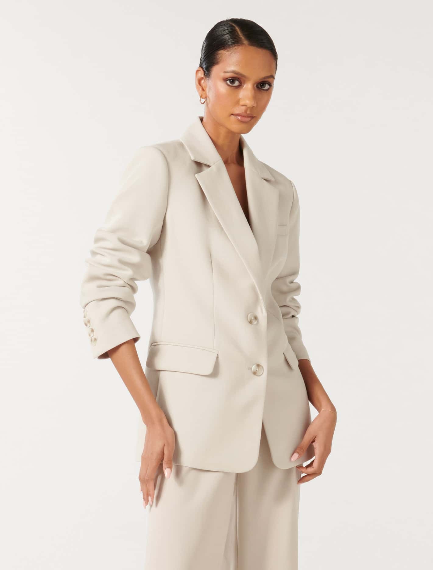 Tessa Petite Two-Button Blazer Taupe Suit