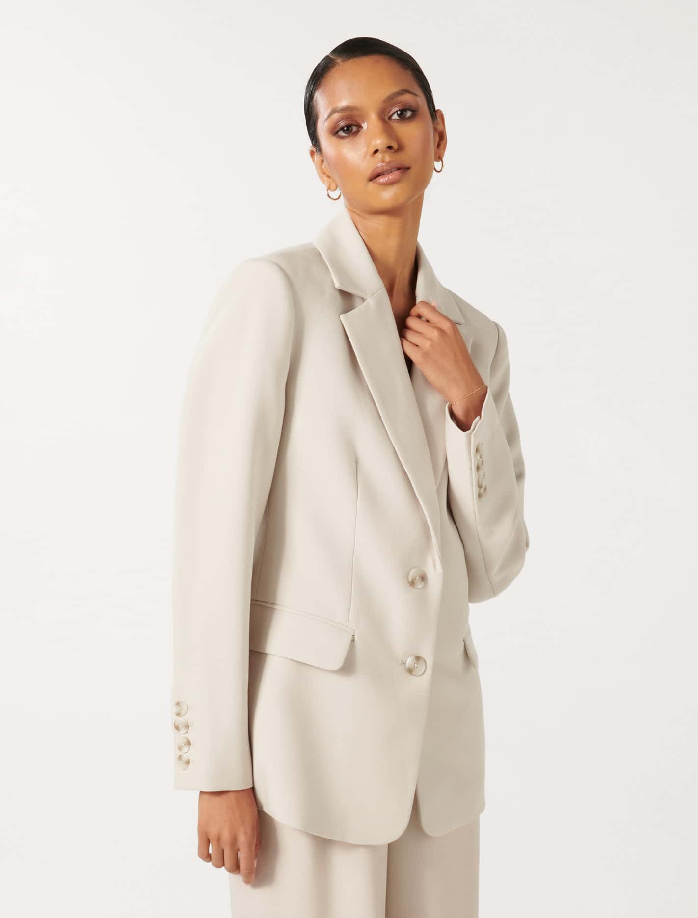 Tessa Petite Two-Button Blazer Taupe Suit