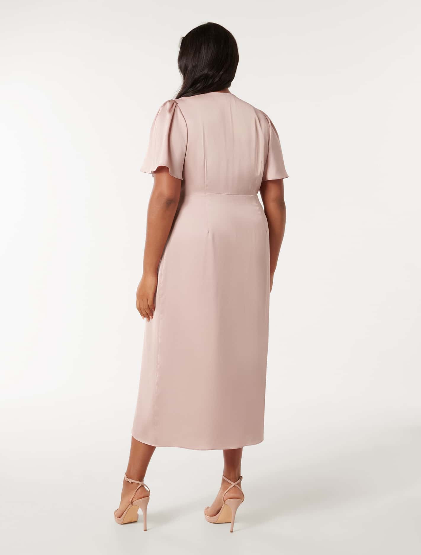 Estelle Curve Flutter-Sleeve Midi Dress Blush
