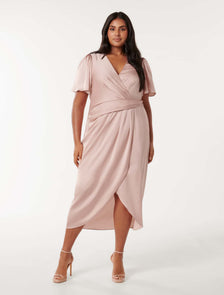 Estelle Curve Flutter-Sleeve Midi Dress Blush